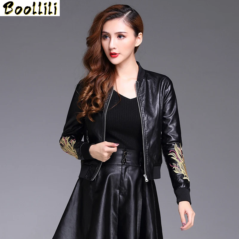 

Boollili 2020 Spring Autumn Genuine Leather Jacket Women Korean Embroidery Fashion Fit Shorts Sheepskin Leather Jackets Coat
