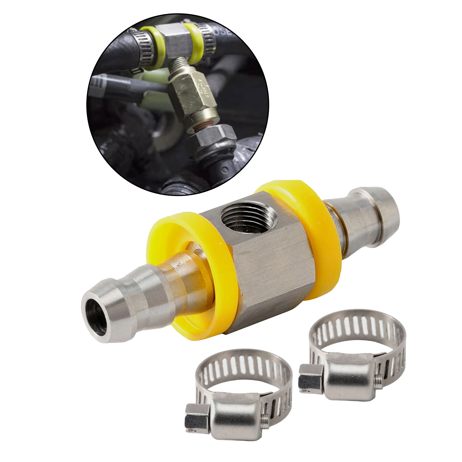 3/8 inch Car Fuel Line Fuel Pressure T Fitting Adapter Regulator w/Clamps,Durable MaterialAir