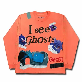 

Kanye West Long Sleeve Sweatshirts Men Women 1:1 Kids See Ghosts Graffiti Ghost Patch CPFM Orange Kanye West Hoodie Hooded