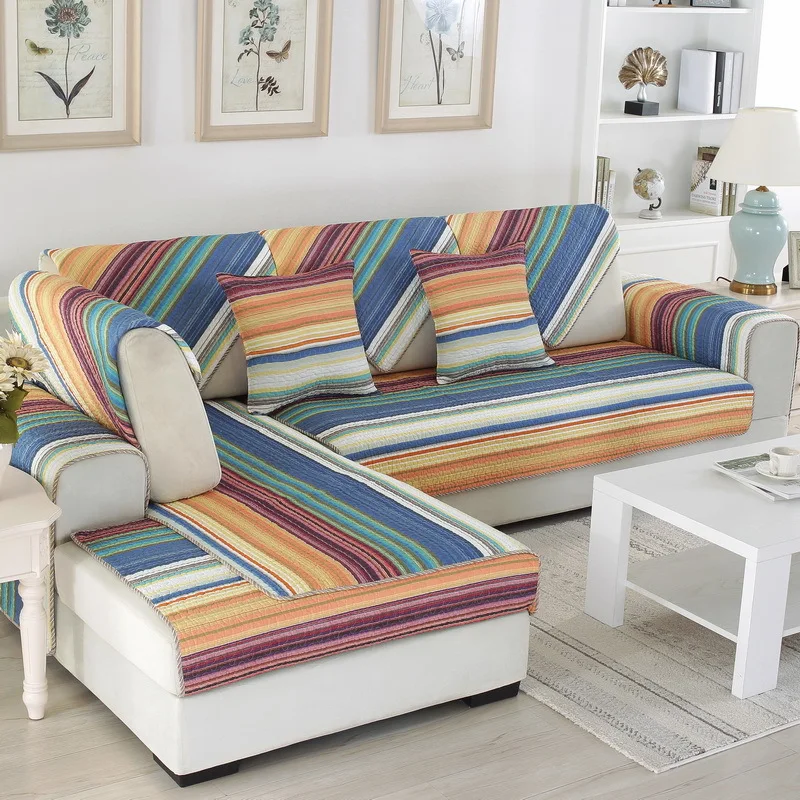 

Modern Fashion 100% Cotton Stripe Printing Sofa Towel Four Season Universal Non-slip Sofa Cover Soft Durable Couch Cover