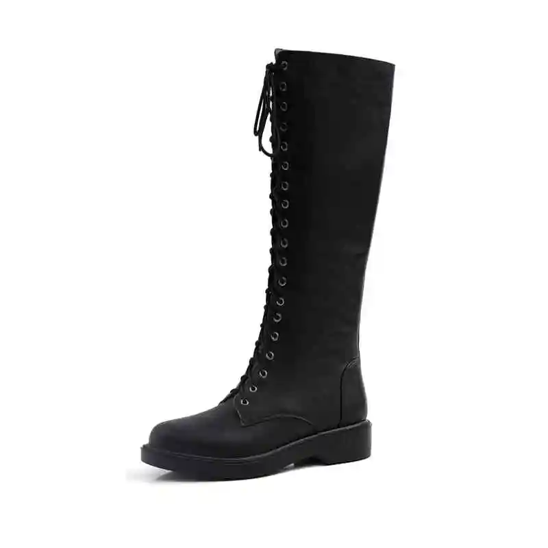 black not fur ASUMER/ г. Новые ботинки из натуральной кожи однотонные сапоги для верховой езды на шнуровке с круглым носком и квадратным каблуком белые женские сапоги до колена - Цвет: black not fur