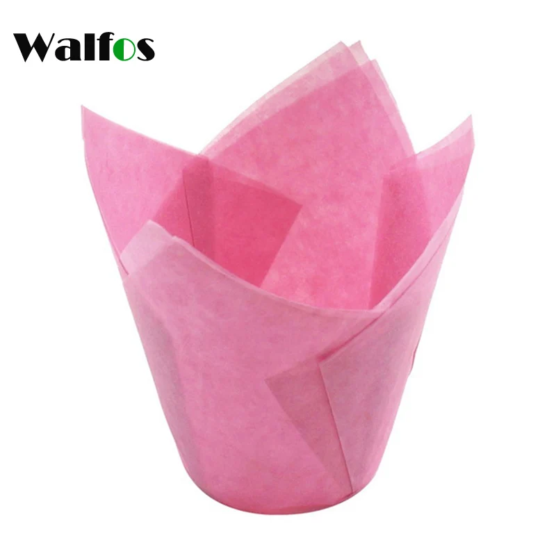 Pink WALFOS 50 шт. тюльпан цветок Шоколад кекс обертка выпечки Маффин бумажный лайнер Плесень одноразовые бумажные товары для украшения торта - Цвет: Pink
