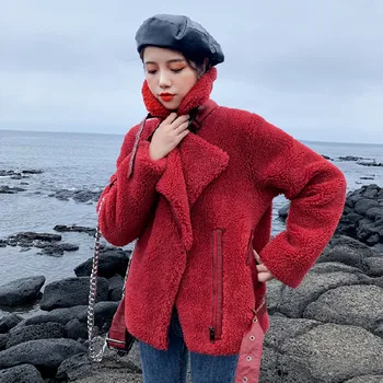 

Women Thick Warm Fur Lambswool Jacket Autumn Winter Zipper Coat Turn-down Collar Pocket Casual Outerwear Warm Hairly Overcoat