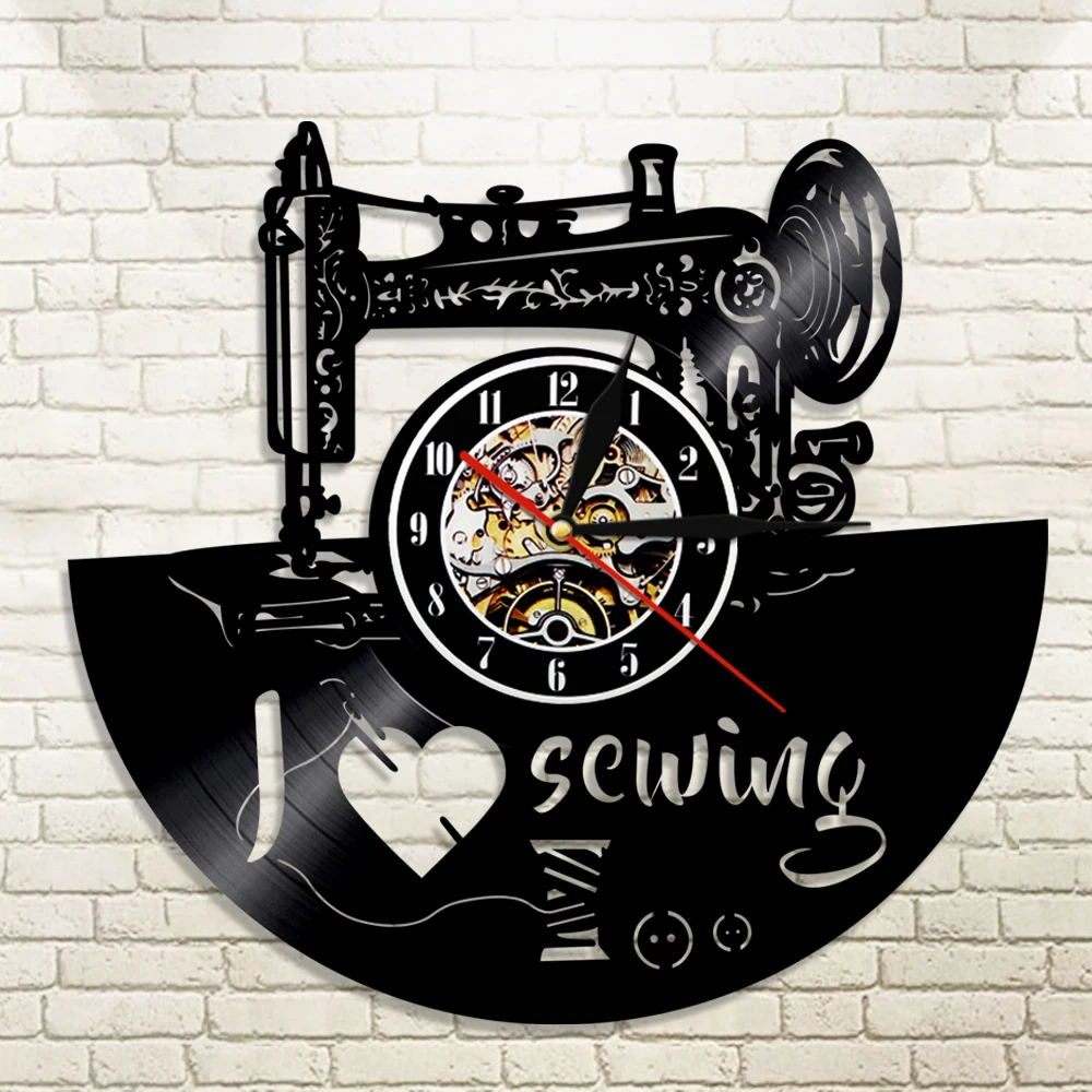 Настенные часы для шитья швейная машинка с виниловой пластиной и надписью I Love