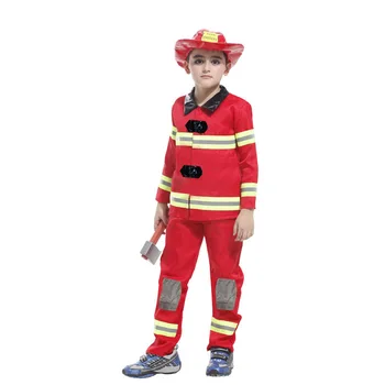 

New Halloween Fireman Kids Simulation Costumes Suit for Girl Boy Party Uniforms Set Firefighter Funny Clothing Hat