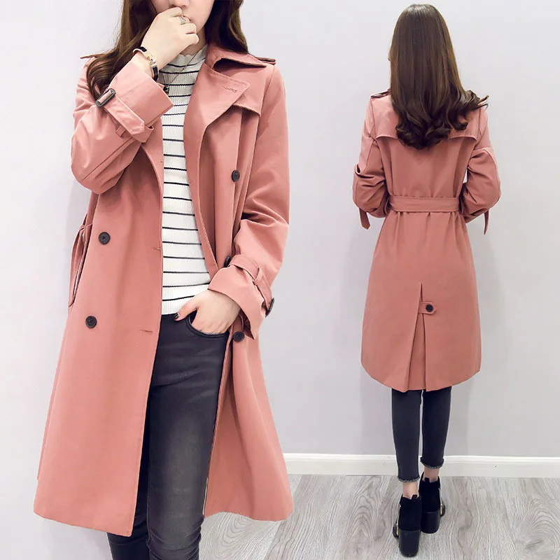 

Trench Coat Women's Mid-length Double Breasted Spring Clothing 2019-WOMEN'S Dress British Style Elegant Coat Women's Slim Fit Tr