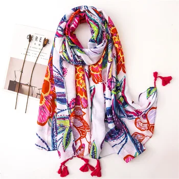 

Scarf for Women Thailand Tourism Colorful Flower Cape Cotton Hemp Beach Sun Screen Scarf Beach Shawl Summer