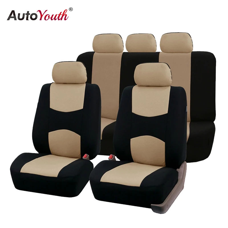 Baratos Conjunto completo de fundas de asiento de coche de ajuste Universal protectores de asiento de coche de alta calidad accesorios interiores de coche de automóvil Beige para Lada Largus