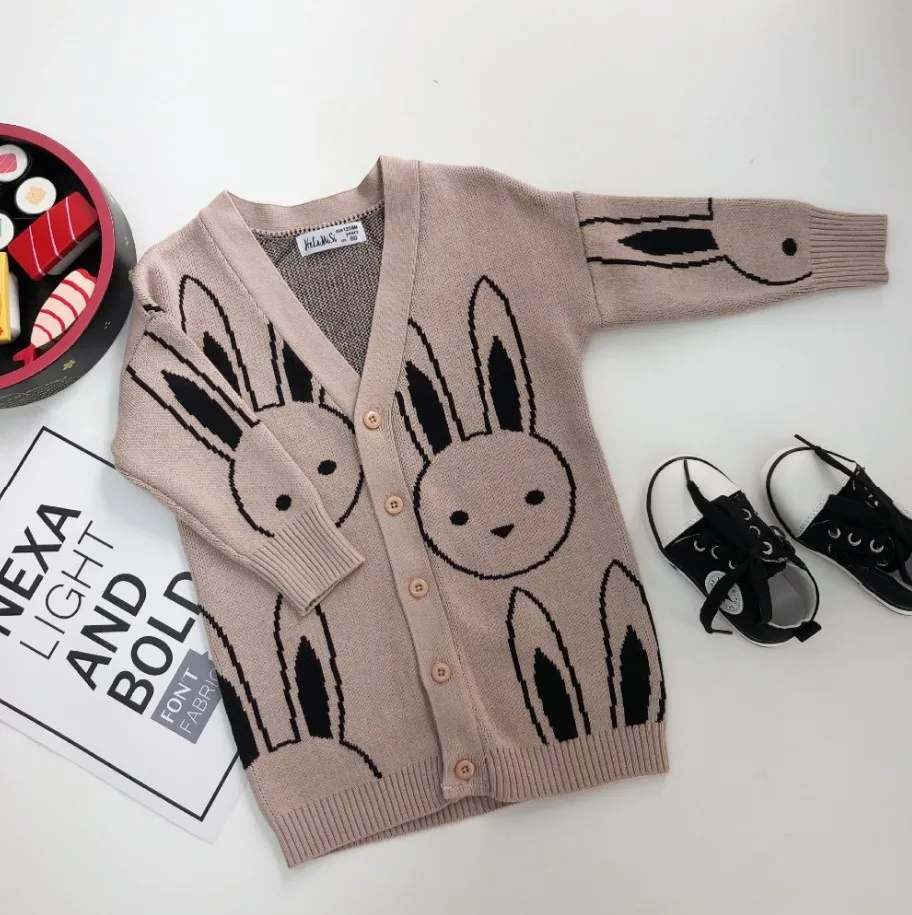 Rabbit Cardigan Ins/модные свитера для маленьких девочек свитер с рисунком кролика для мальчиков осенне-зимний детский пуловер Топы, хлопковый трикотаж для девочек, одежда - Цвет: Rabbit Cardigan