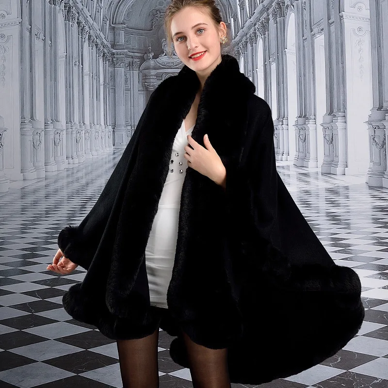 Women Winter Thicken Shawl Faux Rabbit Fur Big Long Collar