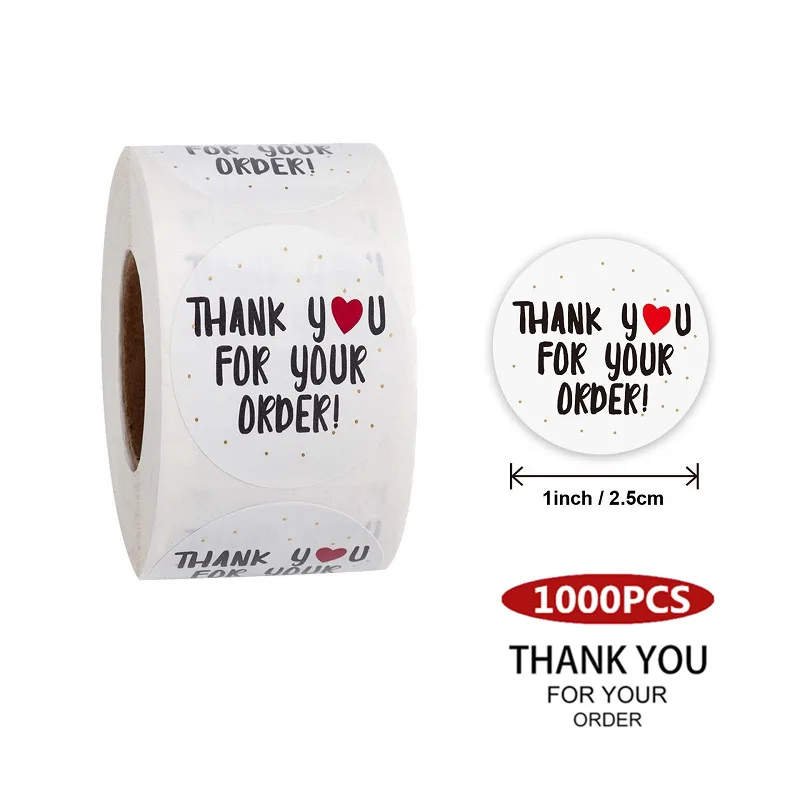 

Hot Sale 1000pcs Round Thank You for Your Order Sticker Heart Thanks For Shopping Small Shop Local Handmade White Label Stickers