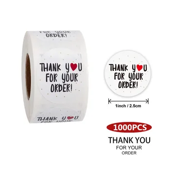 

Hot Sale 1000pcs Round Thank You for Your Order Sticker Heart Thanks For Shopping Small Shop Local Handmade White Label Stickers