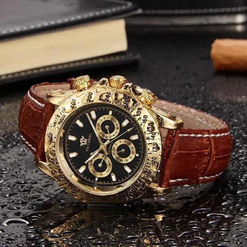 

Europe-asia wei ouyawei Three-Eyed Multi-functional Genuine Leather Luxury Boutique Waterproof Mechanical Wrist Watch