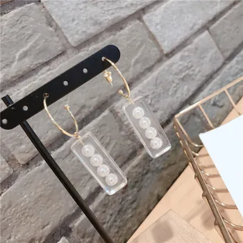

Fashion Geometric Transparent Long Bar Earrings With Pearls Women 2020 New Jewelry Statement Hanging Oorbellen Gifts