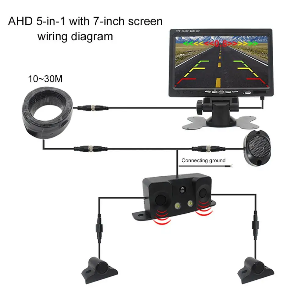 24V1080P AHD 5в1 Низкая освещенность Водонепроницаемый ночного видения визуальный реверсивный радар камера парковка гудит сигнализация/Ультразвуковые датчики