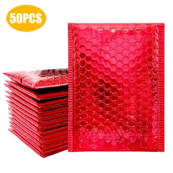 

50PCS Red Plating Paper Bubble Envelopes Bags Mailers Padded Shipping Envelope Bubble Mailing Bags Lined Poly Mailer