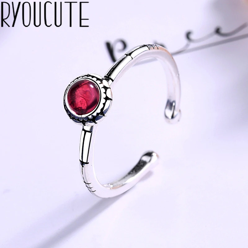 Bijoux, простой стиль, 925 пробы, серебро, красный кристалл, кольца для женщин, подарки, большие Регулируемые кольца на палец