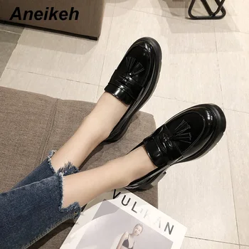 

Aneikeh Spring Vintage Flats Oxfords Woman Tassels Shoes Loafers Fashion Patent Leather Round Toe Slip On British Casual Female