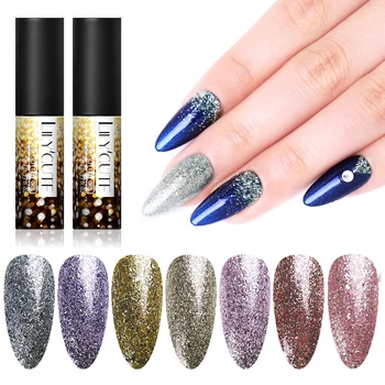 

LILYCUTE 5ml Platinum Paillette Flakies Nail Glitter Gel Shining Soak Off UV Varnish Hybrid Gel Top Base Coat