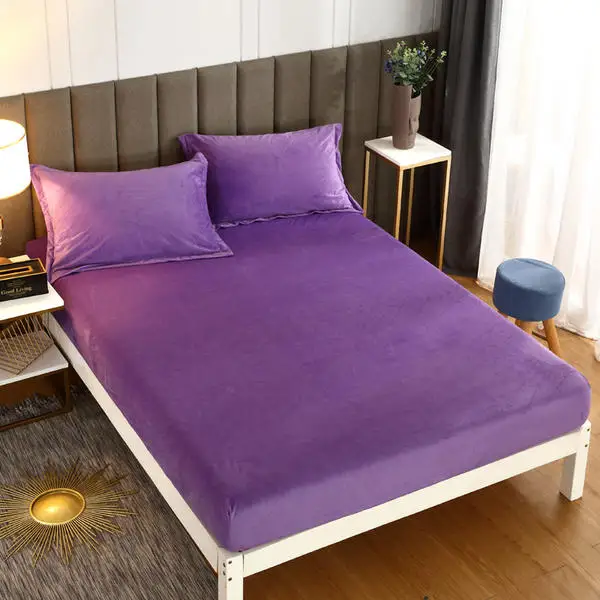 

Solid Color Fitted Sheet Ployester Crystal Velvet Bed Sheet Mattress Covers Quality Flannel Bedspread King Twin Full Flat Sheet