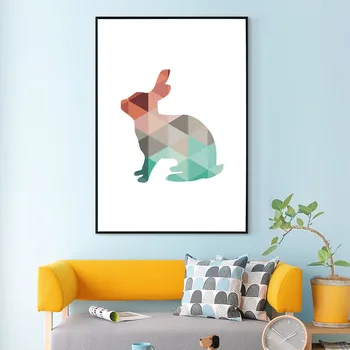 

Geometric Triangles Animals Poster Rabbit Bunny Canvas Painting Fashion Modern Design Pictures for Kids Room Home Decor