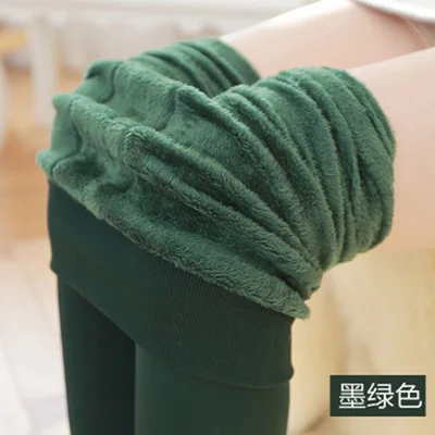 Dark Green Осень зима сексуальные плюс бархатные утолщенные Леггинсы женские теплые леггинсы большой размер жемчужные бархатные теплые с высокой талией одноцветные женские - Цвет: Dark Green
