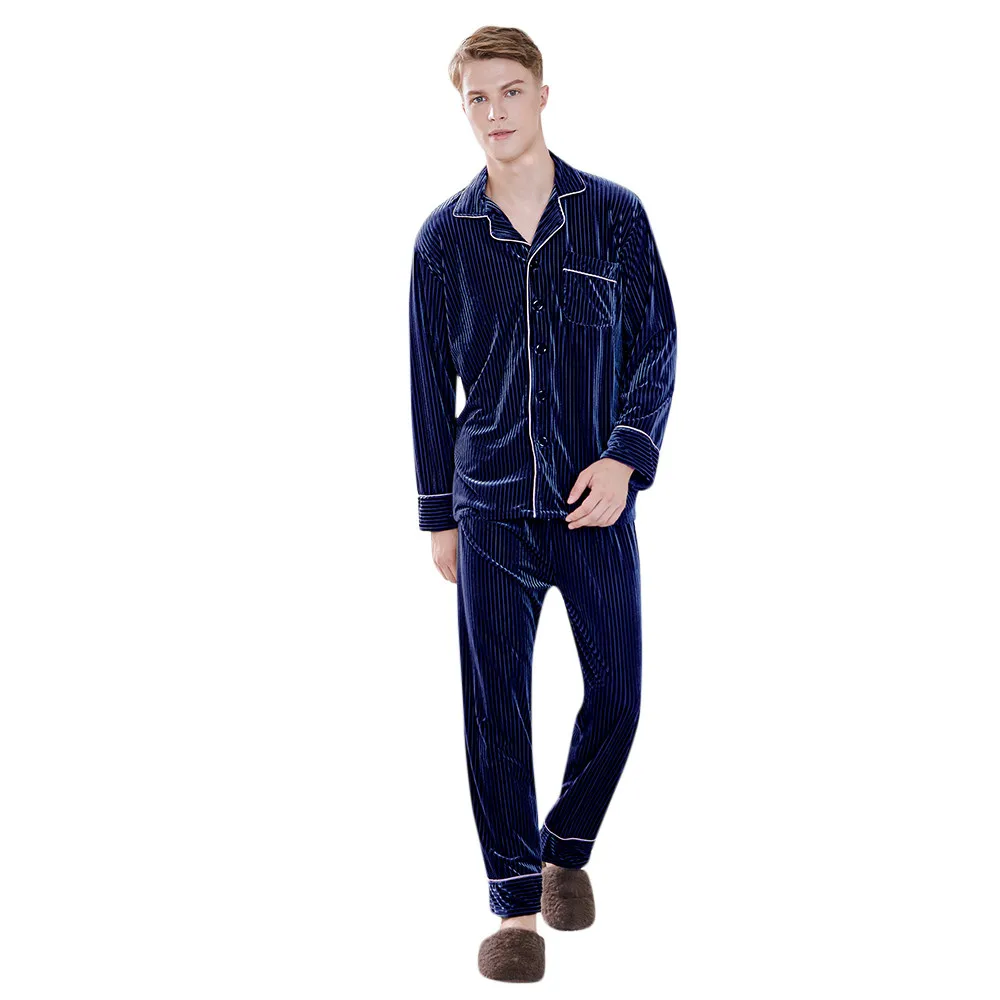 Мужская зимняя хлопковая полиэстерная Пижама, Современная Пижама для сна, мягкая Пижама, ночная рубашка, пижамы для отдыха, Мужская пижама J25 - Цвет: Синий