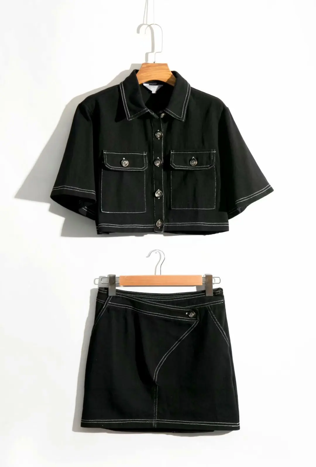 

2020 chun xin Products in Europe And American Style WOMEN'S Short Sleeve Shirt Slim Fit Shirt + Mini Skirt Set A7as4347