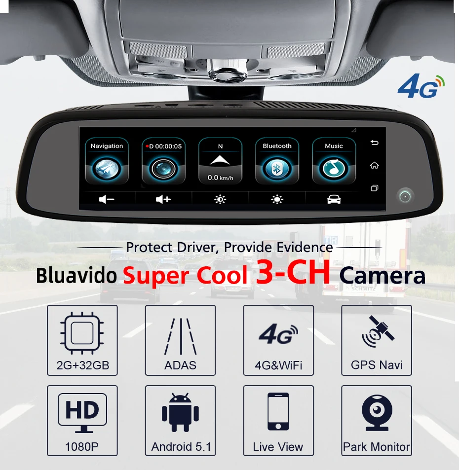Bluavido 3 камеры 4G Android " ips автомобильный зеркальный видеорегистратор gps ADAS 2G ram 32G rom FHD 1080P Dashcam зеркало заднего вида DVR