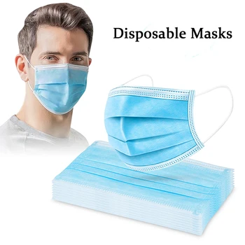

Adult BlueDisposable 3 Layers Non-woven Anti Virus Mouth Face Mask Prevent Anti-Dust Bacteria Face Mouth Masks 10/20/50/100 Pcs