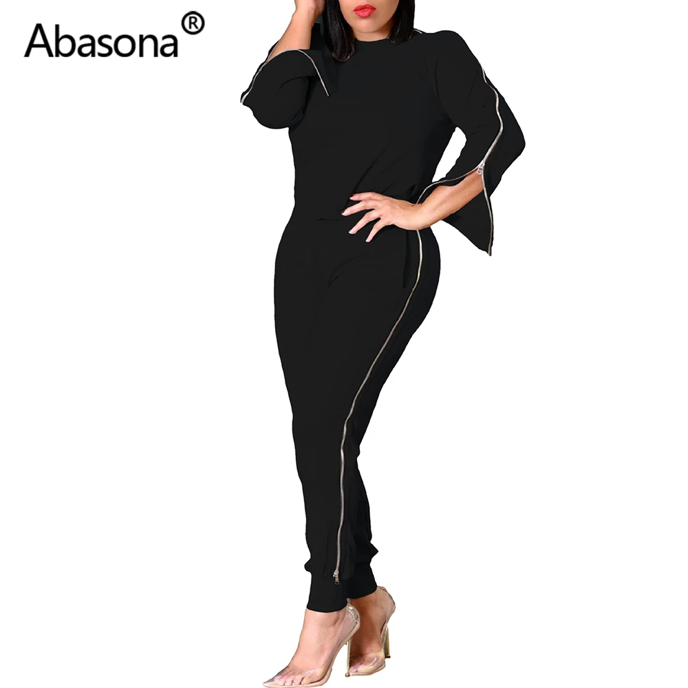 Зимние женские спортивные костюмы Abasona с круглым вырезом и длинным рукавом на молнии, комплект из двух предметов, повседневные спортивные костюмы, женские комбинезоны