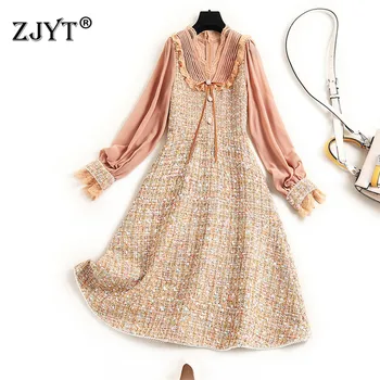 

Fashion Runway Designer Long Sleeve Tweed Woolen Dress Autumn Winter Womens Clothing 2020 Elegant Lady Vestidos