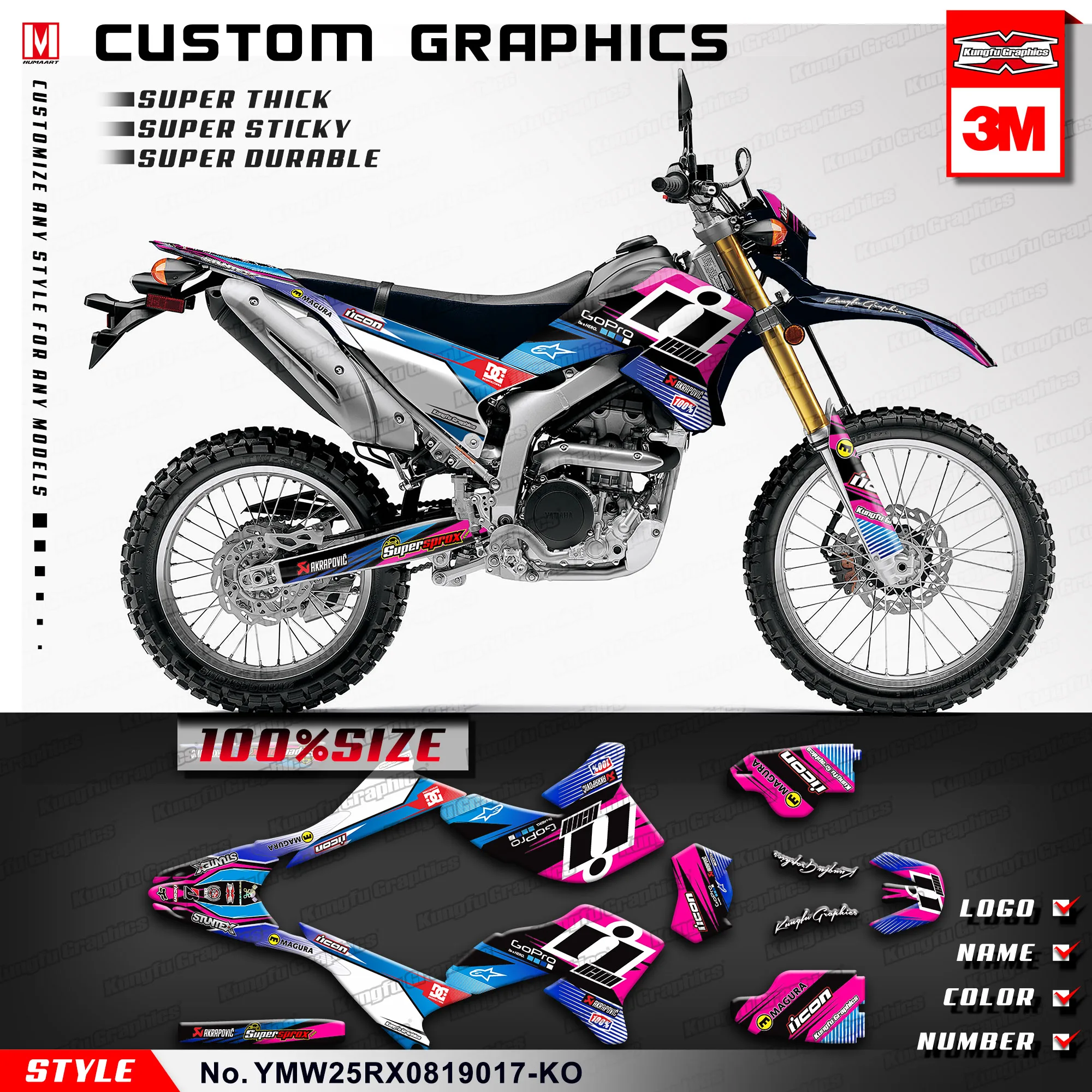 KUNGFU графика большая наклейка обёрточная набор для мотокросса Deco для Yamaha WR250R WR250X 2008 до(Стиль № YMW25RX0819017-KO