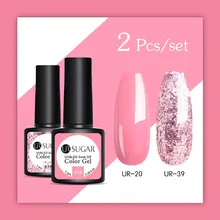 Ur Sugar 2 шт./компл. Чистый гель для ногтей с блестками польский комплект с надписью «розовый», гибридный Цвет серии! полупостоянная светодиодный лак для ногтей комплект блестки гель