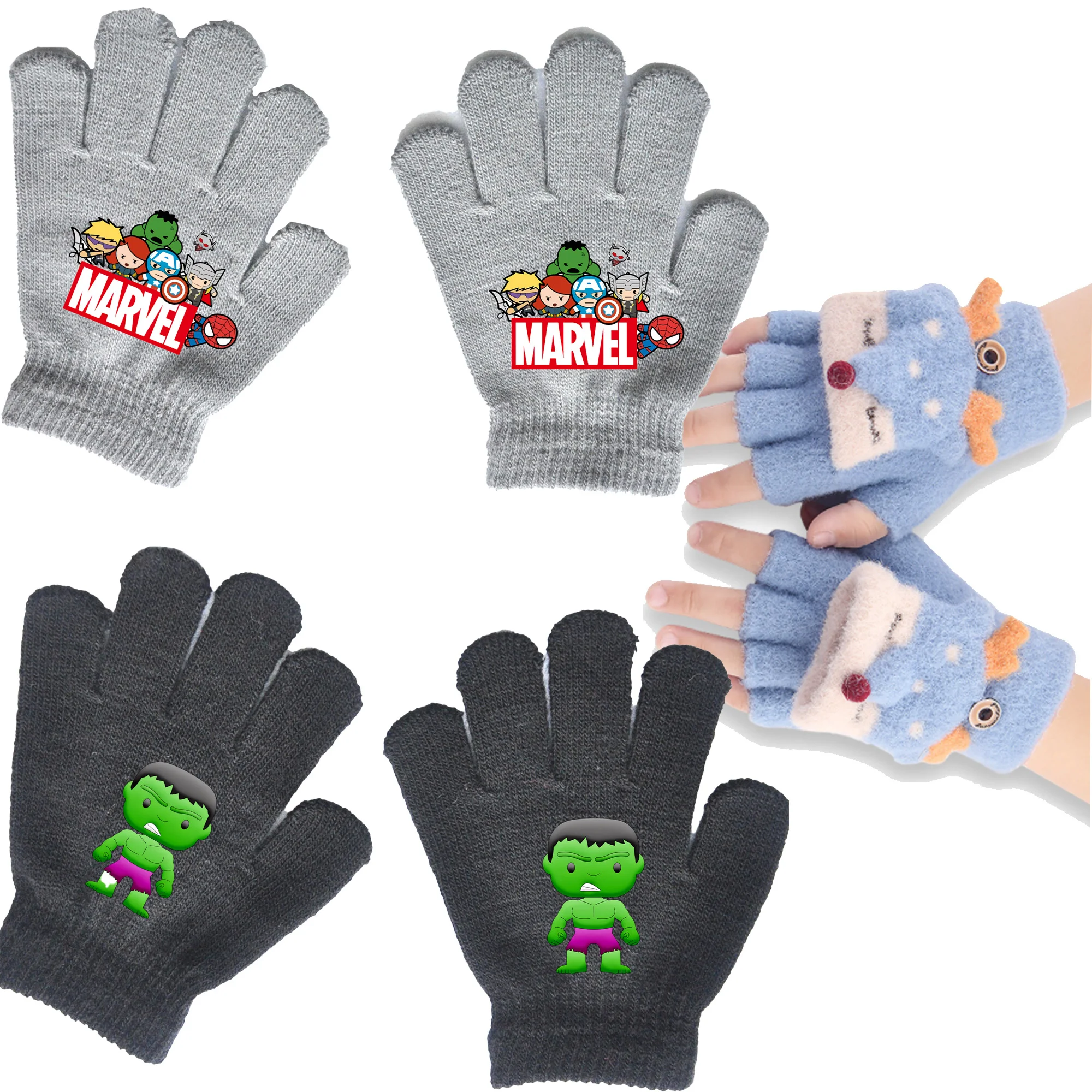 Зимние вязаные детские перчатки Spiderman Hulk Marvel с пальцами для мальчиков и девочек