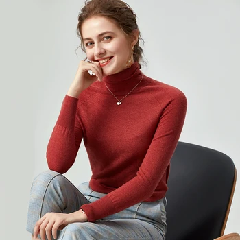 

100% Sheep Wool Women's Sweaters Turtle Neck Long Sleeves Striped Knitted Fashion Blouse Casual Pullover Autumn Tops
