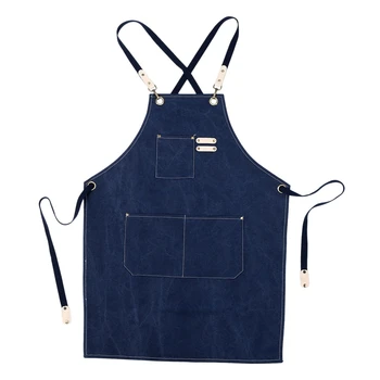 

Denim Canvas Wear Apron / Painting / Hairdressing / Barista Restaurant Apron Anti-Dirty Overalls Dark Blue