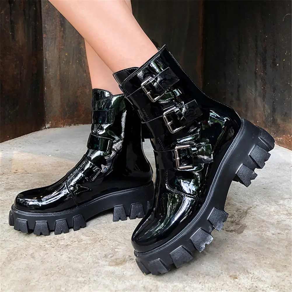 

Lapolaka 2020 Brand Design Genuine Leather Motorcycles Boots Women Chunky Heels Ankle Boots Buckles Woman Shoes Boots