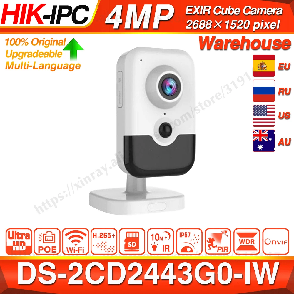 Hikvision DS 2CD2443G0 IW Wi Fi камера видеонаблюдения 4MP IR фиксированный куб Беспроводная ip Двусторонняя аудио H.265