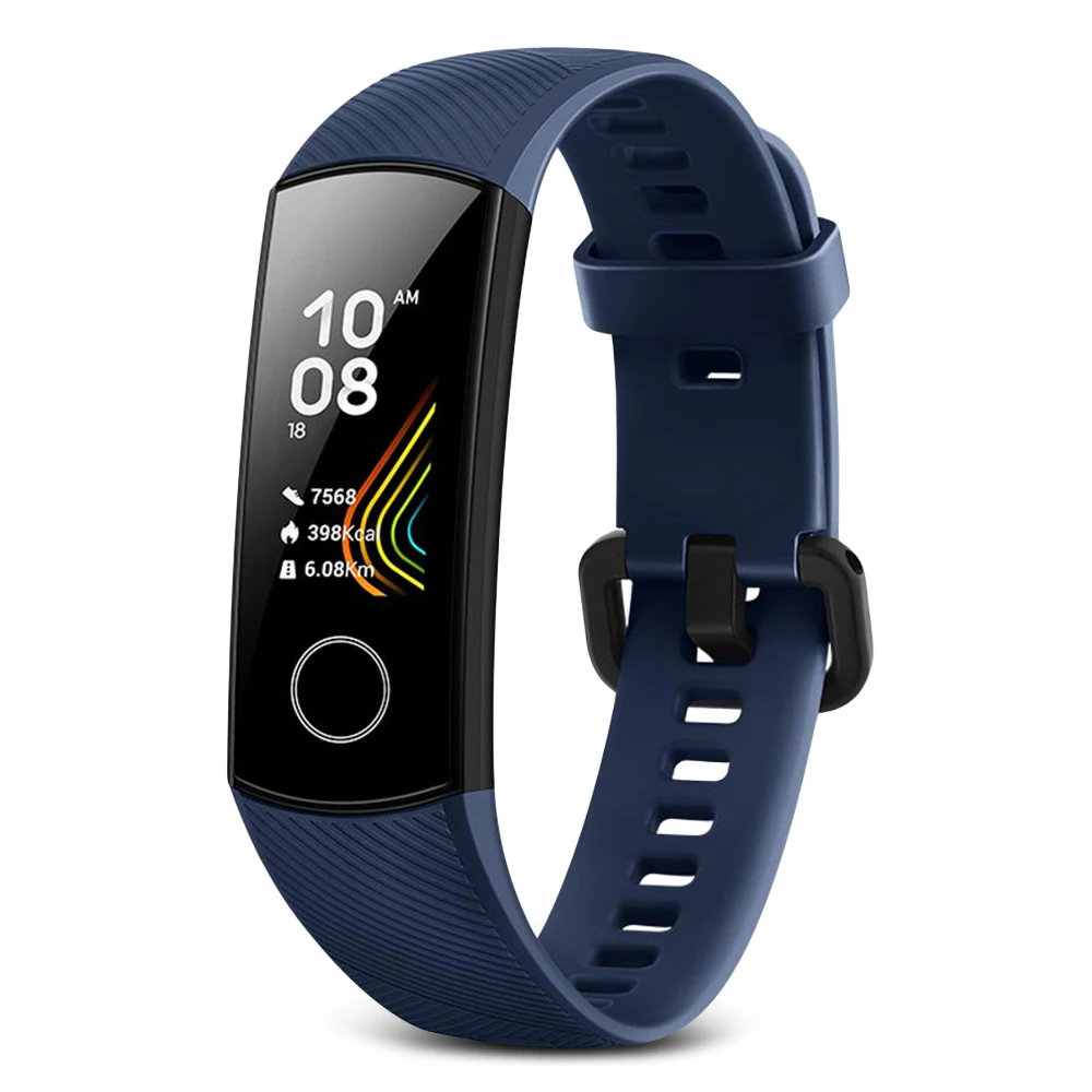 Английский! HUAWEI Honor Band 5 Смарт-браслет с кислородом крови фитнес-трекер для измерения сердечного ритма спортивный браслет AMOLED экран 50 м водонепроницаемый - Цвет: Blue