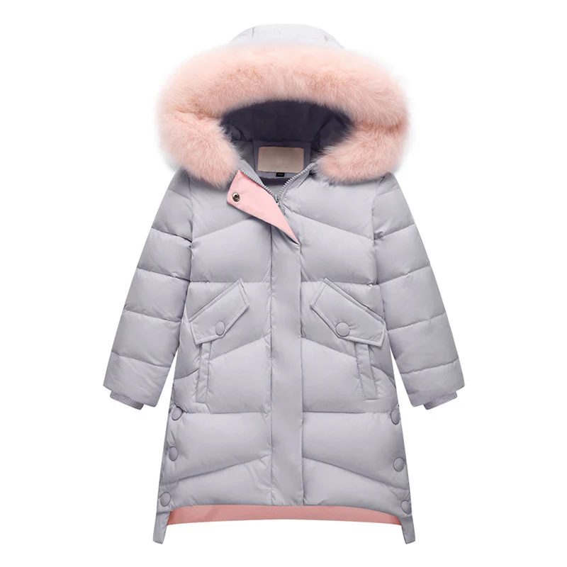 Зимняя куртка для девочек детская утепленная куртка детская одежда Зимний пуховик теплое пальто с капюшоном для девочек - Цвет: Gray