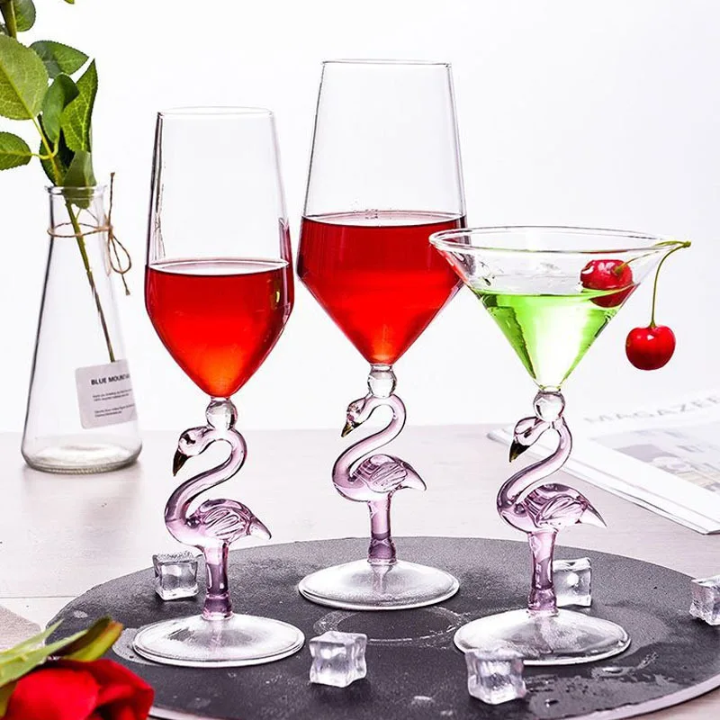 pçs criativo flamingo cocktail vidro nverted cone em forma de champanhe martini taça de cristal festa de aniversário do casamento copo de vidro de vinho