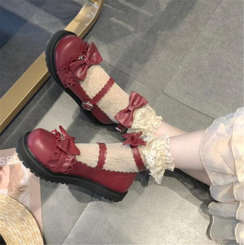 Туфли Лолиты с бантом школьная форма для японской средней школы обувь из искусственной кожи Косплей-платье лолиты обувь B377 - Цвет: red