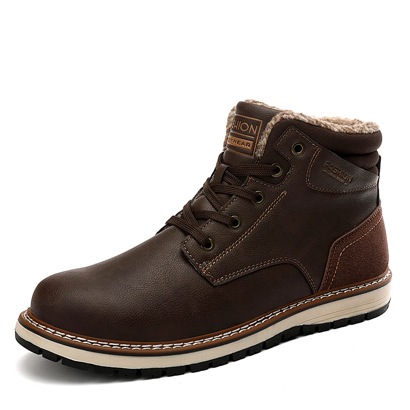 Hemmyi/ г. Новые зимние ботинки защитные и износостойкие мужские ботинки теплые и удобные зимние прогулочные ботинки большой размер 40-46 - Цвет: Brown