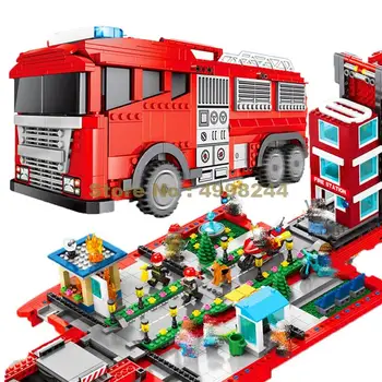 

603063 1547pcs 2in1 city fire station truck street view building blocks bus Bricks Toy