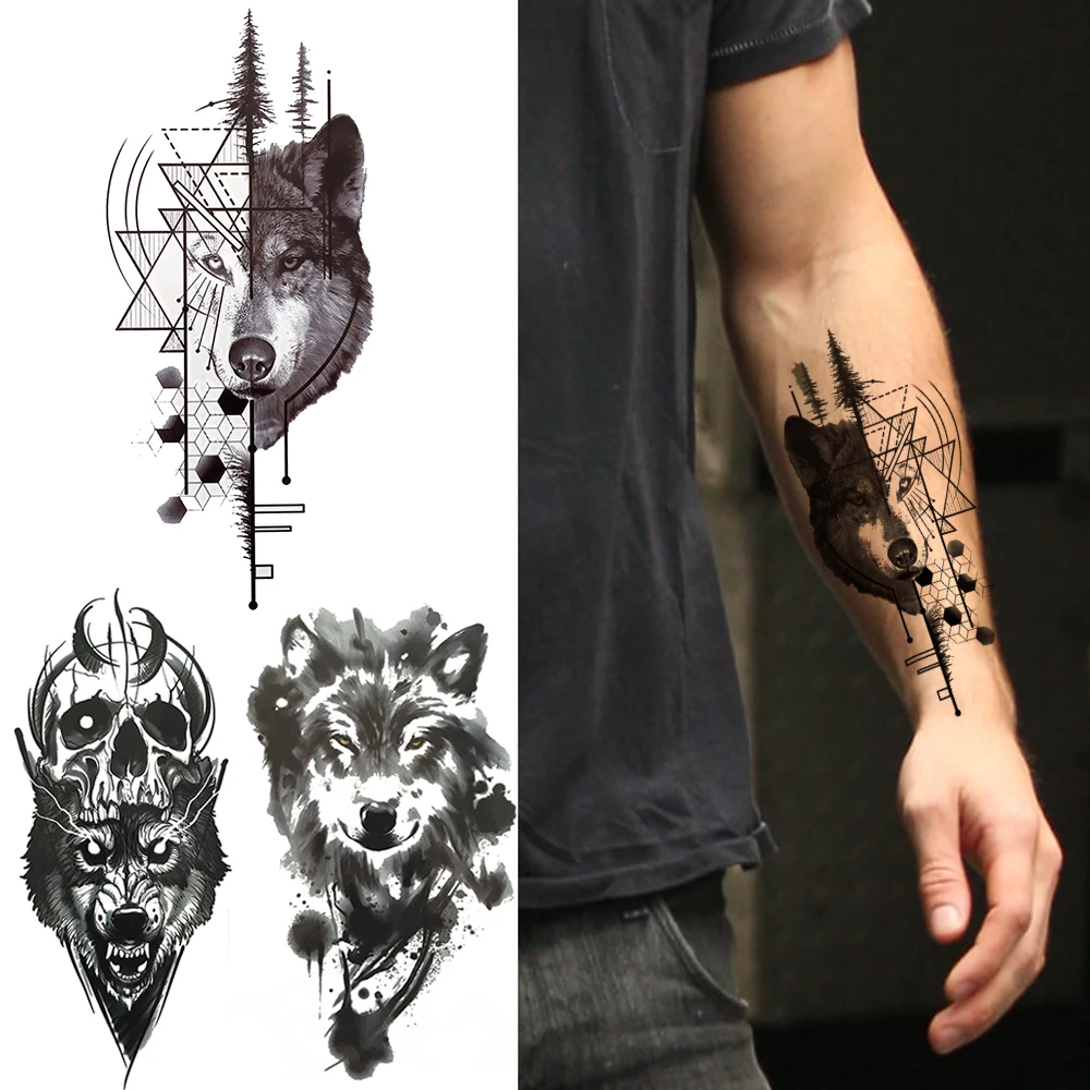 Tatouage Loup Avant Bras Femme Faux Tatouage Temporaire De Loup Réaliste 3d Pour Hommes Et Femmes,  Autocollant De Squelette À Spray Noir, Peinture De Corps Et De Mains -  Tatouages Éphémères - AliExpress