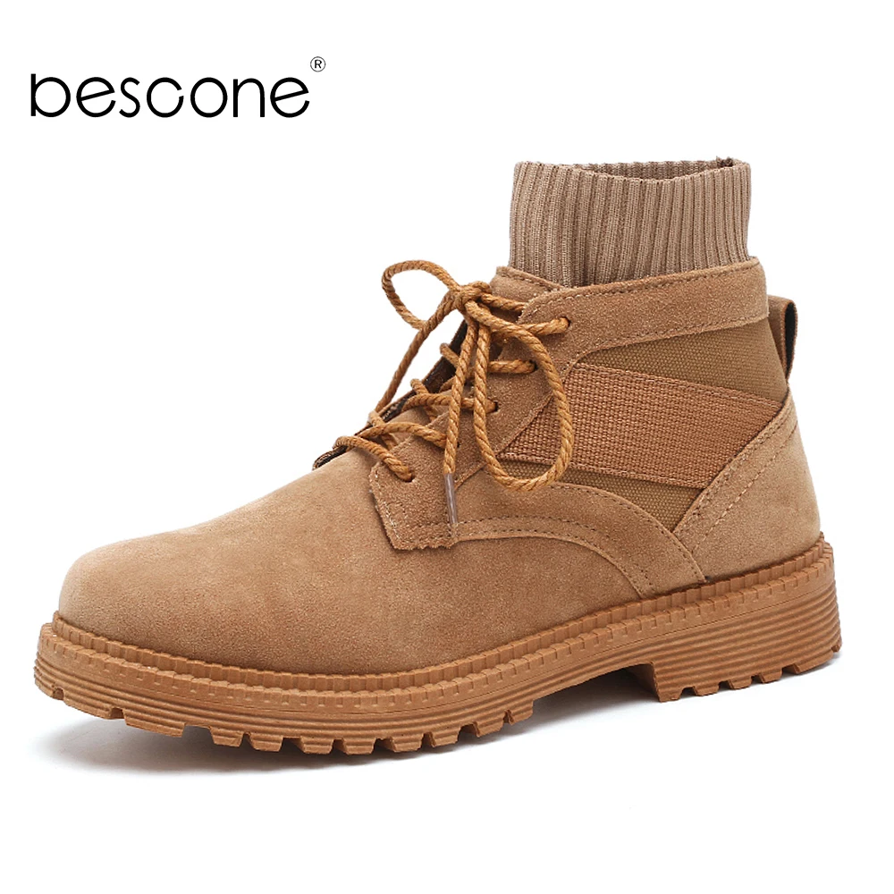 

BESCONE Sneakers Men's for Outdoor Spring Fall Lace up Slip on Comfortable Elastic Mouth Footwear Walking Flats Boots Male BK7
