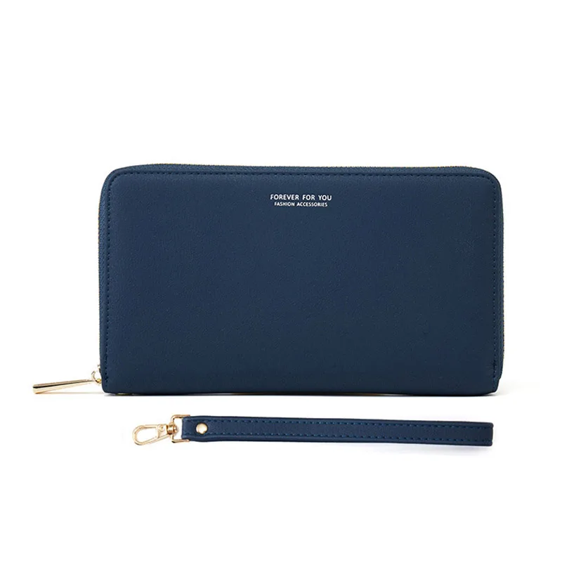 Navy Blue Модный женский многофункциональный кошелек, роскошный бренд, длинный однотонный клатч, на молнии, кошелек для монет, много карт, для паспорта, держатель для карт - Цвет: Navy Blue