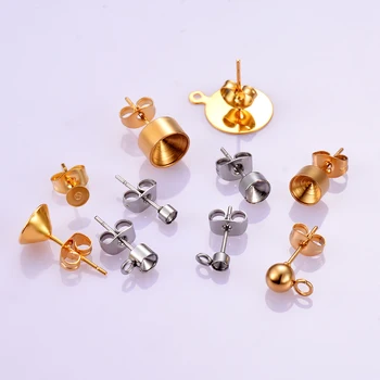 

20pcs/lot ball Stainless Steel Gold Silver Tone cup crystal Stud Earring Findings for DIY Jewelry Making,Hypoallergenic