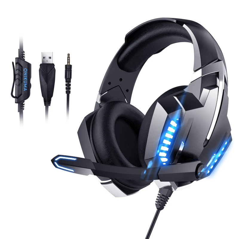 New K18 head mounted wired gaming headphone noise cancelling microphone bass music headset with LED light effect